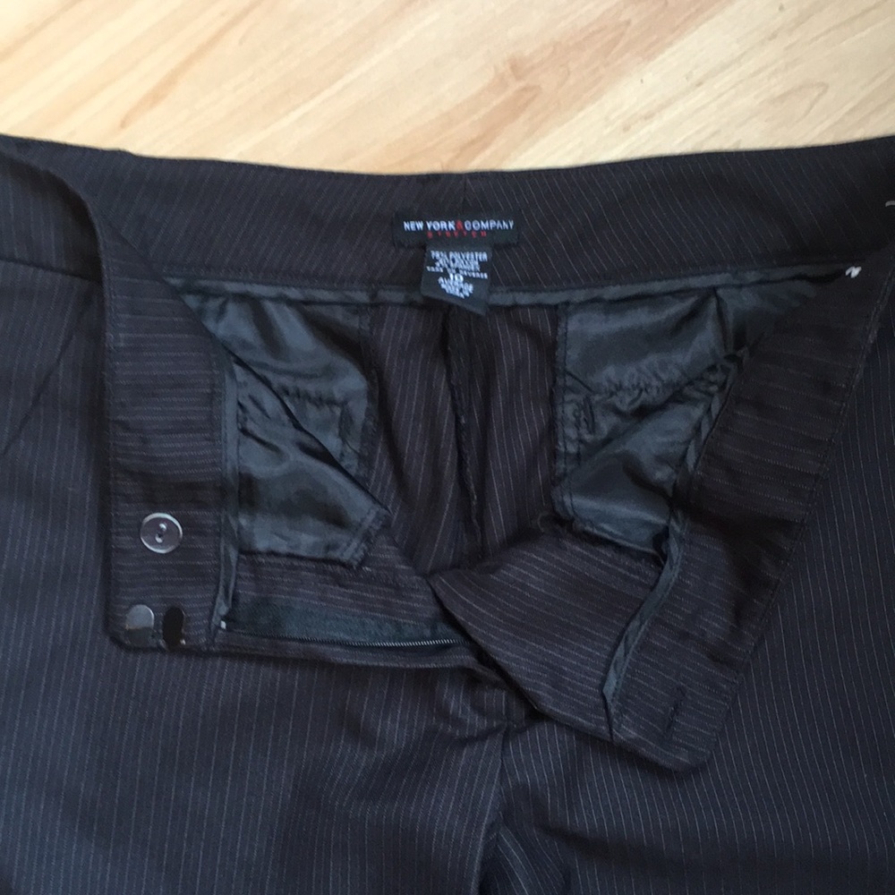 Black dress pants with blue pinstripes